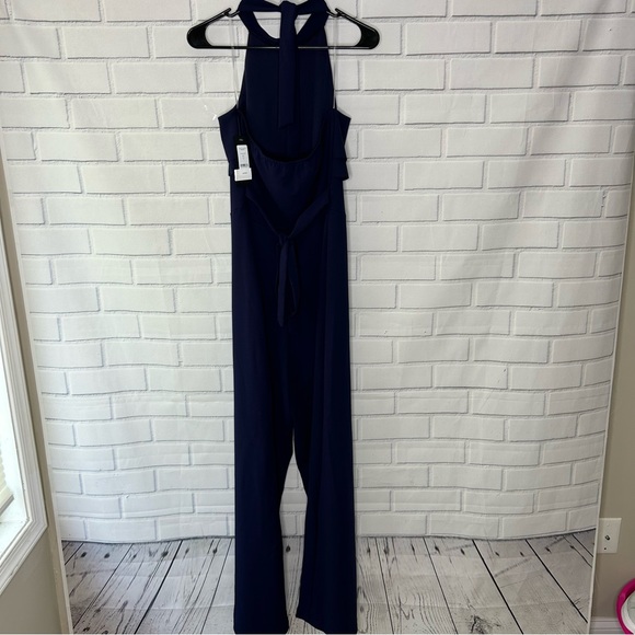 Bebe Ruffle Halter Neck Jumpsuit size 14 in Navy Blue - Picture 8 of 9